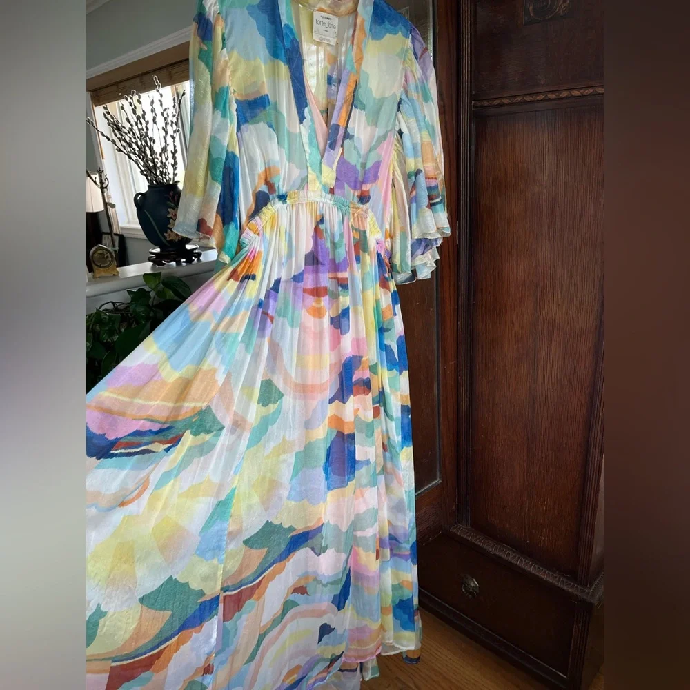 Forte Forte Silk Chiffon Dress with "Up Above in The Sky" Print in Morning. 10 - Picture 4 of 16